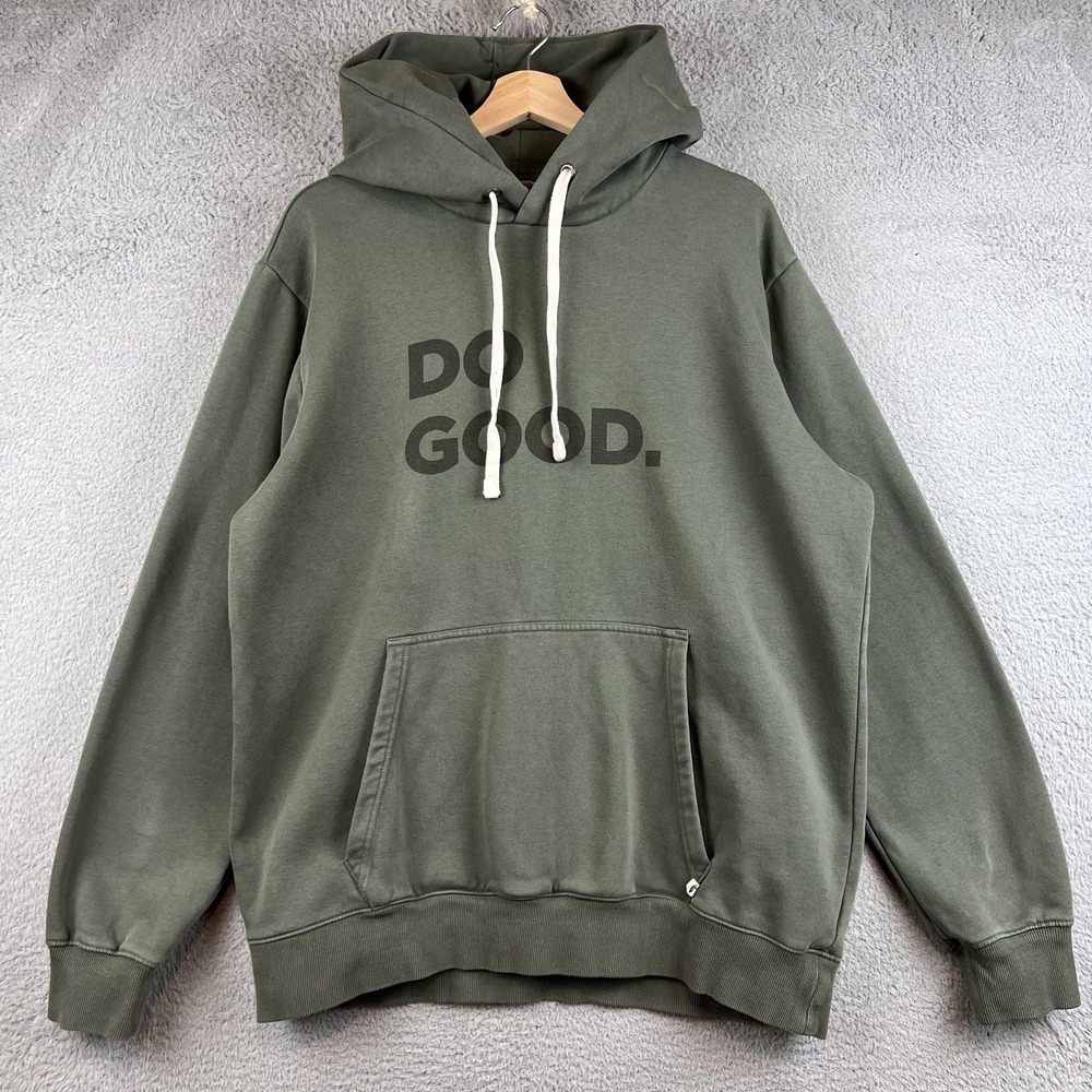 Cotopaxi Hoodie Mens Large Green Do Good Graphic Pullover Fleece Quote